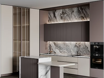 Elegant Modern Kitchen Interior Design With Marble Island And Cabinetry Lighting 3d model
