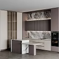 Elegant Modern Kitchen Interior Design With Marble Island And Cabinetry Lighting 3d model