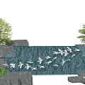 Natural Waterfall Wall Landscape With Rocks Trees and Cloudy Sky 3d model
