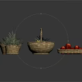 Colorful Fresh Assorted Fruits and Vegetables in Woven Baskets on White Surface