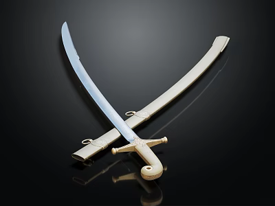 Traditional Decorative Sword With Silver Blade And Golden Scabbard Design 3d model