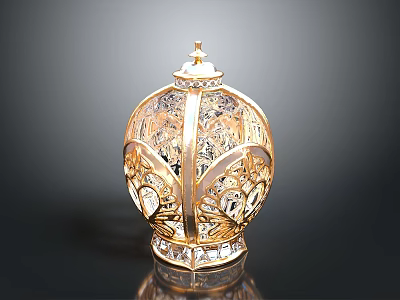 Exquisite Gold Decorative Ornament With Intricate Carvings And Diamond Accents 3d model