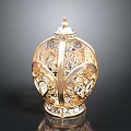 Exquisite Gold Decorative Ornament With Intricate Carvings And Diamond Accents