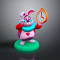 Cute Cartoon Rabbit With Pink Ears Holding Orange Alarm Clock Heart Pattern On Green Base