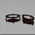 Pair of Round Wooden Coffee Tables With Glass Top And Elegant Curved Base Design