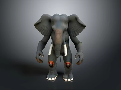 3D Character Elephant Creature Design with Large Ears White Tusks and Red Knee Details 3d model