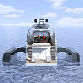 Aerial View Of Modern Yacht With Wooden Deck And Propulsion System On Water