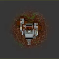 Lego Style Red And White Robot Model Standing On Green Red Mossy Grass Base