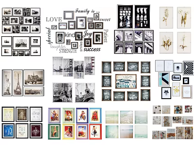 Creative Photo Wall Design With Various Frames LOVE Family Word Art And Mixed 3d model