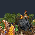 Tropical Miniature Landscape With Palm Trees Rocks And Lush Green Plants