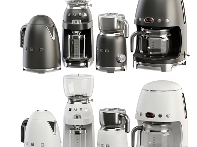 Modern Black And White Kitchen Appliances Featuring Coffee Makers Kettles And Blenders 3d model