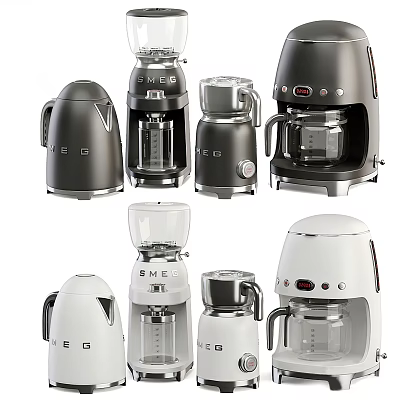 Modern Black And White Kitchen Appliances Featuring Coffee Makers Kettles And Blenders 3d model