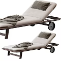 Modern Lounge Chair With Beige Cushion Dark Wooden Frame Gray Blanket Pillow And Wheels