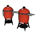 Orange Cooking Appliances With Black Base And Side Racks On Wheels