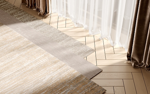 Modern Square Carpet Wood Floor Curtain Gauze Curtain 3d model