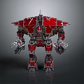Red Armored Mecha Character With Heavy Metal Structure And Weaponized Arms 3d model