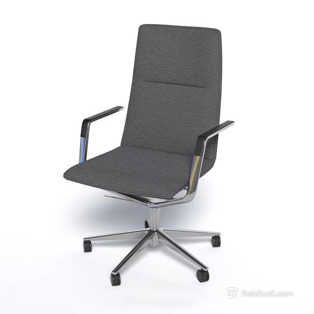 Gray Fabric Office Chair With Ergonomic Backrest Adjustable Arms Swivel Metal Base Wheels 3d model 