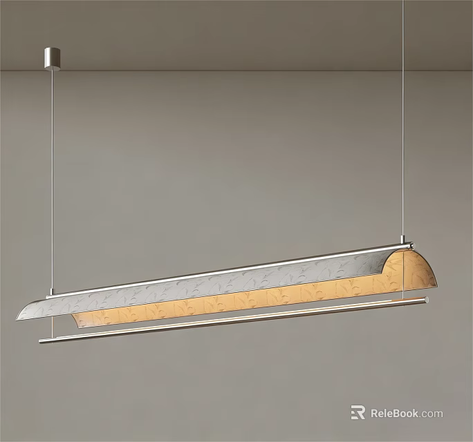 Modern Long Metallic Pendant Light Featuring Textured Surface And Warm Illumination 3d model 