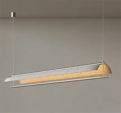 Modern Long Metallic Pendant Light Featuring Textured Surface And Warm Illumination 3d model