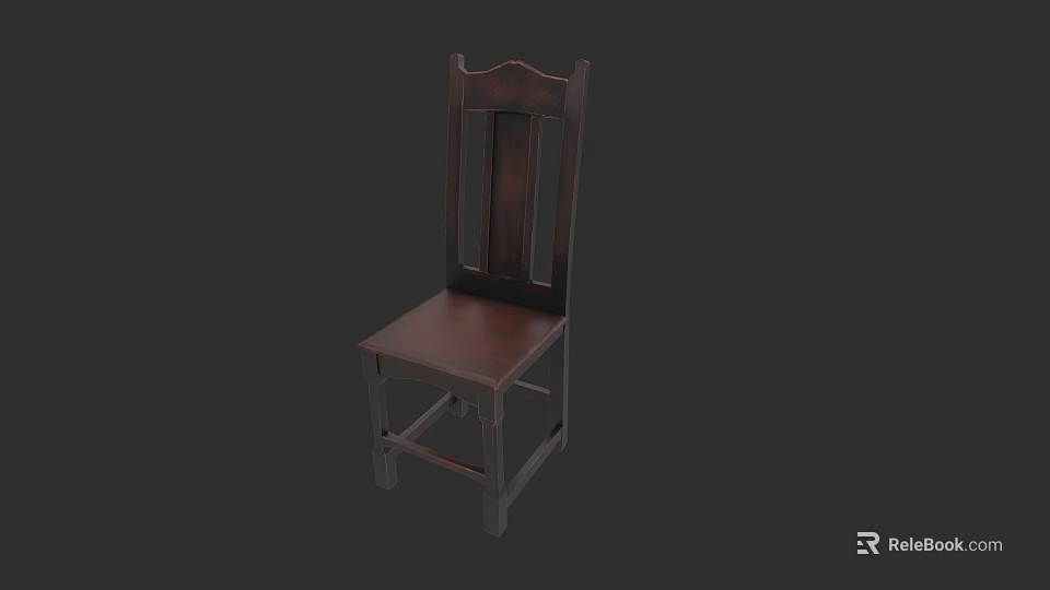 Vintage Dark Wooden Armchair With High Back Design And Solid Seat Structure 3d model 