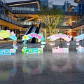 Shopping Mall Outdoor Window Display Decoration Featuring Colorful Coffee Theme Booth And Decorative Elements