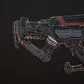 Black And Red Sci Fi Gun With Futuristic Mechanical Design And Tactical Grip