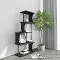 Black Modern Shelving Unit With Decorative Items Green Plant Gray Planter And White Wall