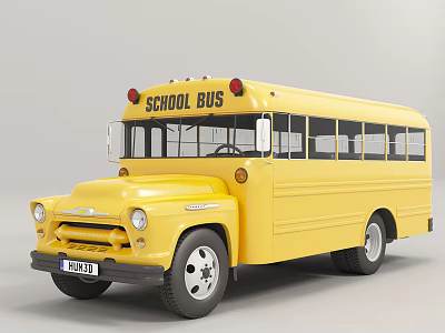 Vintage Yellow School Bus With Classic Body Design And Side Windows 3d model