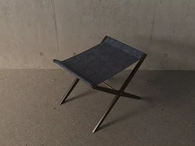 Modern Stool With Black Fabric Seat And Wooden Cross Legs In Minimalist Interior 3d model