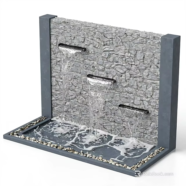 Stone Wall Water Feature Wall Decor With Pebbles 3d model