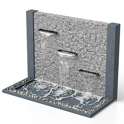 Stone Wall Water Feature Wall Decor With Pebbles 3d model