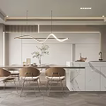 Modern Restaurant Interior With Sleek Dining Table Chairs And Marble Countertop 3d model