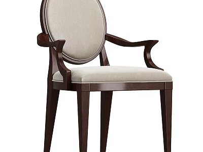 Elegant Beige Upholstered Dining Chair With Dark Wooden Frame And Armrests 3d model