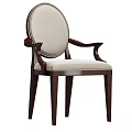 Elegant Beige Upholstered Dining Chair With Dark Wooden Frame And Armrests