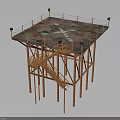 Elevated Wrestling Ring With Orange Metal Frame Staircase Roped Enclosure And Colored Mat Design