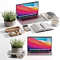 Modern Laptop Workspace With Potted Plant Open Book Coffee Cup And Calculator