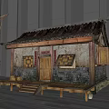 Traditional Chinese Cottage With Tile Roof Wooden Door And Stone Walls Against Modern Tall Buildings
