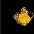 Golden Bowl Filled With Transparent Shiny Ice Cubes On Blue Surface