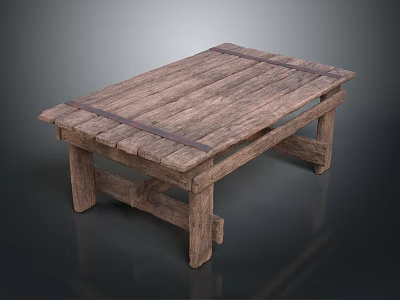 Rustic Style Wooden Table With Plank Top And Metal Straps Accent Design 3d model
