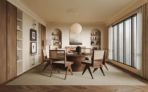 Dining Room Round Dining Table and Chair Combination Hanging Chandelier 3d model