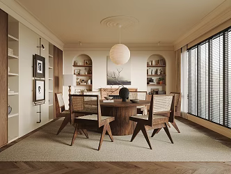 Dining Room Round Dining Table and Chair Combination Hanging Chandelier 3d model