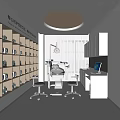 Modern White Dental Clinic Treatment Room With Medical Equipment Medicine Shelves Computer And Patient Chairs