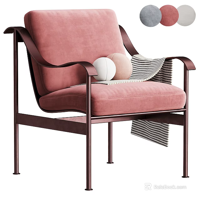 Modern Pink Velvet Upholstered Dining Chair With Sleek Metal Frame For Stylish Home Dining Space 3d model 