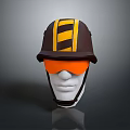 Brown Work Safety Helmet with Yellow and Black Stripes and Orange Goggles