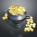 Black Container Filled With Gold Coins Spilling And Scattered Around