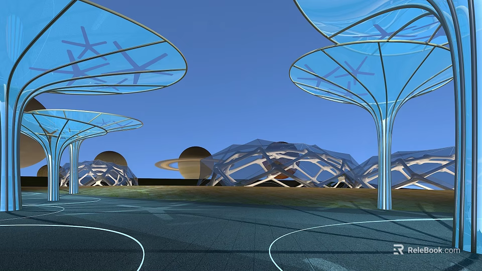Futuristic Architectural Design With Transparent Canopy And Dome Structures 3d model