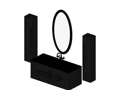 Elegant Bathroom Vanity with Oval Mirror Side Cabinets and Decorative Patterns 3d model
