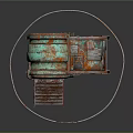 Rusted Metal Industrial Structure With Copper Patina Circular Platform And Staircase
