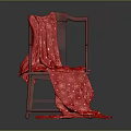 Red Chinese Style Wooden Chair Draped With Red Cloth Featuring White Floral Patterns