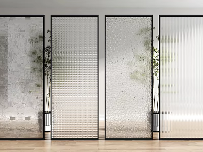 Modern Glass Room Dividers With Frosted Bubble And Ribbed Patterns In Contemporary Living Space 3d model